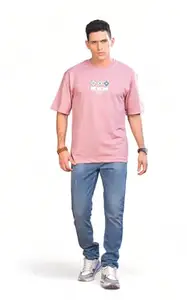 VASTRAHUB Oversized Graphic Pink T-Shirt (Medium)
