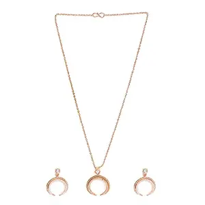 Mahi Rose Gold Plated Artificial Pearl Arc Pendant Set for Women (NL1103794ZWhi)