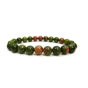 Unkite braclet polished Semi-Precious Beaded Bracelet, Green and Red Shades, 7-8 mm Beads