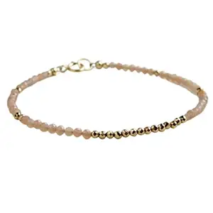 RRJEWELZ Peach Moonstone & Pyrite bracelet for men & women - 2-2.5mm Rondelle Smooth beads - 7 Inch with Silver plated clasp – Healing, Fashion, Gift, Spiritual, Yoga|LCBR_RR_08311