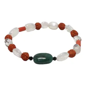 Rajasthan Gems Elastic Bracelet Spiritual Yoga Natural Pearl Crystal & Rudraksh Women Men Unisex Handmade Gift L531