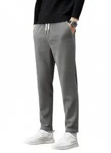 SMOWKLY Men’s Corduroy Trouser | Cotton Blend Pants for Men | Mid-Rise Straight Fit Casual Trousers | Elastic Waist with Drawstring Bottom Wear