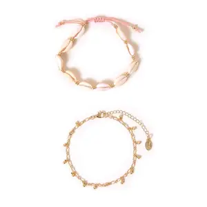 Accessorize London Women Gold Shell Charm Anklets Pack Of 2