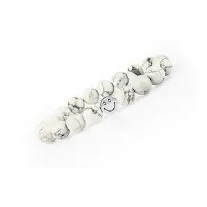 Gemsmantra Smiley Howlite Stretchable Crystal Bracelet | 8mm Round Cut Beads | Unisex Healing Bracelet for Men & Women | Reduces Stress, Promotes Peace & Emotional Healing