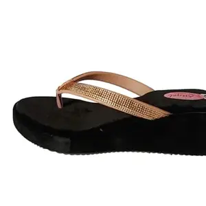 Women's Platform Flip Flops, Rose Gold Rhinestone Strap, Black Wedge Heel (Black rosegolden, UK Footwear Size System, Adult, Women, Numeric, Medium, 7)