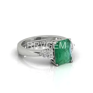 RRVGEM Natural Emerald RING 9.00 Ratti Silver Plated Handcrafted Finger Ring With Beautifull Stone Men & Women Jewellery Collectible LAB - CERTIFIED