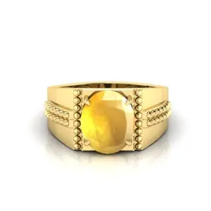 RRVGEM Yellow Sapphire Ring 7.00 Carat Yellow Sapphire Pukhraj Gemstone Gold Plated Ring Adjustable Ring Size 16-22 for Men and Women