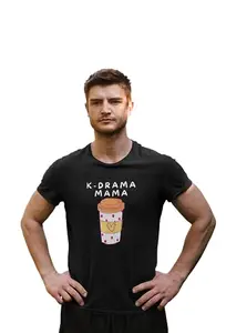 Black Cotton K-Drama T-Shirt: Stylish Graphic Tee | Kdrama Mama | 100% Cotton, Unisex Fit | Trendy Casual Wear for K-Drama Fans (L Size)