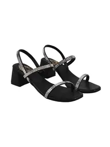 Shoetopia womens Laila Black Heeled Sandal - 6 UK (Laila-Black)