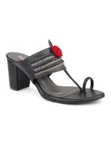 Inc.5 Women Black Textured Ethnic Block Heels