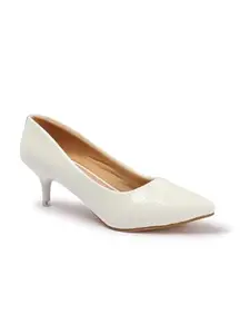 Carlton London Women White Stylish Slip-on Pump Shoes with Stiletto Heels, Pointed Toe for Party and Formal Occasions (36)