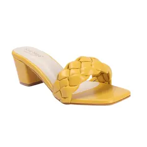 Sole Saga Stylish And Cushioned Style With Confidence Heels For Women | Synthetic Material | Yellow Color | Size : 4