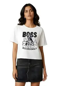 AMAR AAMEE Cotton T-Shirt for Women, White, Dog Lover Graphic Print, Crew Neck, Short Sleeve, Regular Fit, Casual Wear