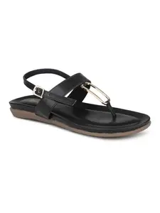 Inc.5 Women Black Embellished T-Strap Flats with Buckles
