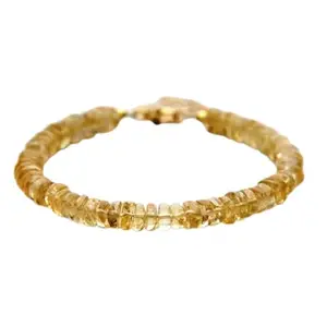 LKBEADS Gold Plated Bracelet with Yellow Smooth Citrine Beads – Rondelle 6mm – 7 inch Adjustable – For Men & Women|LK_STACK_02176