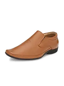 HiREL'S Men's Tan Leather Slip On Formal Shoes