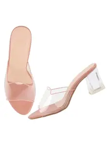 TRYME Attractive Stylish Comfortable and Stylish Transparent Block Heels Sandals for Women & Girls