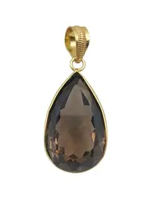 Natural Smoky Genuine Gemstone Pendant Bezel Set Gold Plated Unique Pear Shape Faceted Mirror Cut Pendant Handcrafted Vintage Style Designer Fashion Jewelry