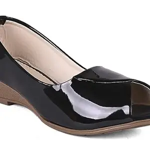 GULAOTHI FOOTWEAR Women Wedge Style Bellies with Open-Toe (Black, Numeric_5)