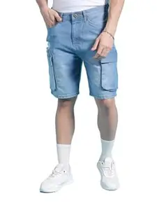 The Indian Garage Co Men Relaxed Fit Solid Mid-Rise Denim Cargo Shorts
