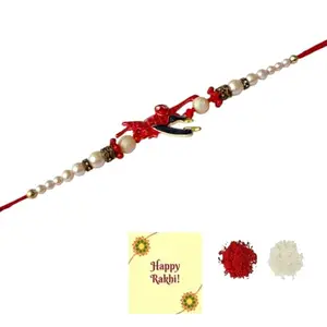 DMS RETAIL Spiderman Rakhi for Brother/Bhai/Bhaiya| Set of 1 pc with Roli/Kumkum- Chawal| Kids, Boys Designer, Fancy, Fun, Movie | with Raksha Bandhan Greetings