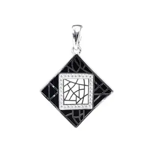 AMONROO Black CZ Geometric enamel Pendant 925 Sterling Silver Minimalist Handmade art jewelry Best gift for wife,girlfriend,daughter