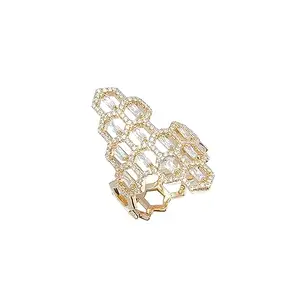 Shaze Honeycomb Ring | Statement ring | Made of Brass | cubic zirconina stones | Ring | Color - Gold