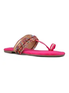 Inc.5 Womens Pink Ethnic Embellished Round Toe Flats