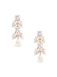 MINUTIAE Stylish Dangle Stud Earring With Solitaire Crystal Diamond Fashion Jewellery For Women & Girls (Rose Gold)