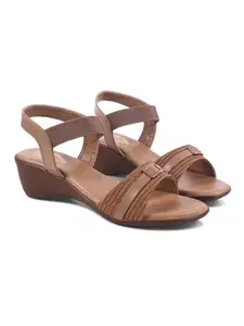 Shoetopia Elegant Tan Wedges Heeled Sandals For Women & Girls /EU37