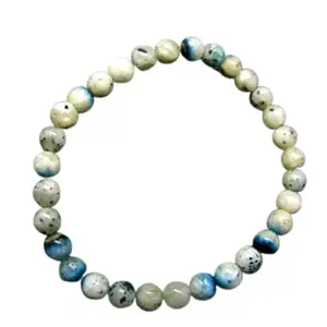 RRJEWELZ Natural Blue Ice Glacierite 6mm Round Shape Smooth Cut Beads 7 Inch Stretchable Bracelet For Men & Women. Unisex Bracelet For Healing, Meditation, Prosperity, Gift & Luck|STBR_RR_10376_7.0