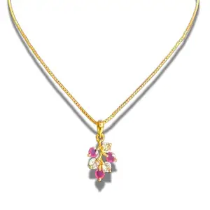 Cute Modern Nice Chain With Cute Pink White Ad Stone Pendant- 18inch Chain For (Women &Girls)