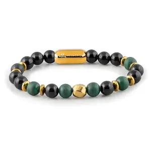 Mesmerize Prosperity Gloss Onyx & Malachite Natural Stone Bracelet | Handcrafted with Magsnap Closure | Stylish Design for Luck & Knowledge | Splash-Proof, Anti-Rust, Perfect for Daily Use & Gifting. (M)