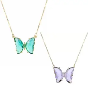 Vembley Pack of 2 Purple and Turquoise Blue Crystal Butterfly Pendant