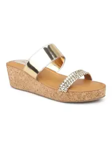 INC.5 Women Gold Embellished Wedge Heels