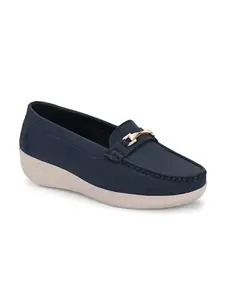 layasa Women Soft Comfortable Slip-On Buckle Loafers for Casual & Office Wear || Loafers for Women_4 Blue