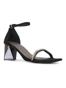Inc.5 Women Black Party Wear Solid Square Toe Block Heel Sandals