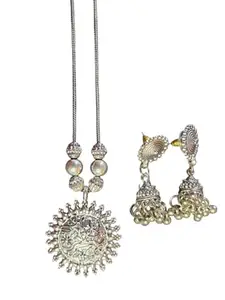 Aarv Collection Oxidised Necklace and Earrings Set, Traditional Indian Jewellery Dual Tone Statement Navratri festival Necklace set