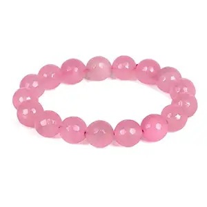 Crystu Natural Rose Quartz Bracelet Crystal Stone 12mm Round Faceted Bead Bracelet for Reiki Healing and Crystal Healing Stone (Color : Pink)
