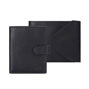 THE CLOWNFISH Combo of 2 RFID Protected Genuine Leather Wallet for Men with Multiple Card Slots (Black)