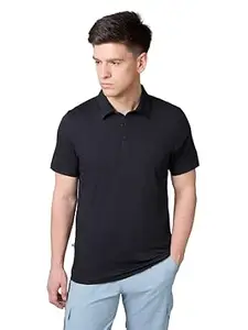 TECHNOSPORT Men Solid Casual Fit Athletic Polo T Shirt COTFLEX Memory Stretch Polyester Polo Tshirt for Men Office Casual Smart Travel Golf Weekend Wear