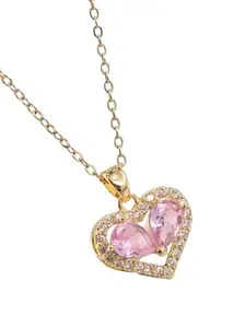 VIEN Romantic Stainless Steel Necklace Pink Zircon Love Moon Pendant Necklaces For Women