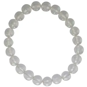 RRJEWELZ Natural Crystal Quartz Round Shape Smooth Cut 8mm Beads 7.5 inch Stretchable Bracelet for Healing, Meditation, Prosperity, Good Luck | STBR_02963