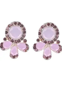 Fashion Empire Crystal Flower Stud Earrings, Pink Rhinestone Circle Design, Silver-Toned