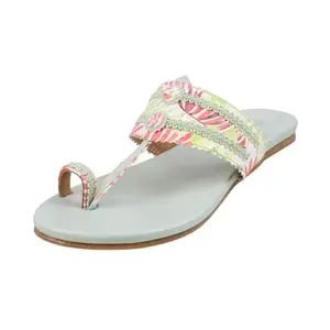 Mochi Women Green Ethnic Synthetic Sandals Uk/5 Eu/38 (32-237)