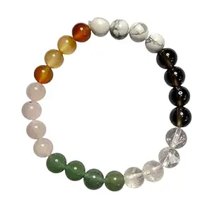 RRJEWELZ Natural 7 Chakra Stone 8mm Round Shape Smooth Cut Beads 8 Inch Stretchable Bracelet For Men & Women. Unisex Bracelet For Healing, Meditation, Prosperity, Gift & Luck|STBR_RR_09626_8.0
