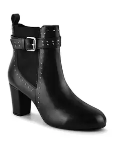Shuz Touch Black Solid Embellished Heel Boots | Size : 4