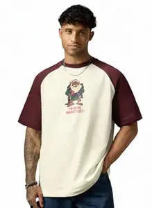 The Souled Store Official Looney Tunes: Christmas Men and Boys Short Sleeves Round Neck Graphic Printed Lightweight Drop Shoulder Streetwear Trendy Oversized T-Shirt