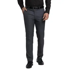 Park Avenue Men's Checks Pattern Neo Fit Polyester Blend Flat Front Formal Trouser (Size: 36)-PMTY07316-G8 Dark Grey