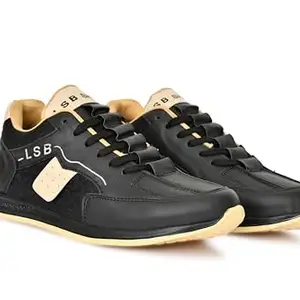 LSB Shoes Running and Casual wear Running Shoes with Laces | New Style Lightweight and Comfortable Shoes for Men's & Boys for Sports and Gym (Black + Cream, UK Footwear Size System, Adult, Men, Numeric, Medium, 8)